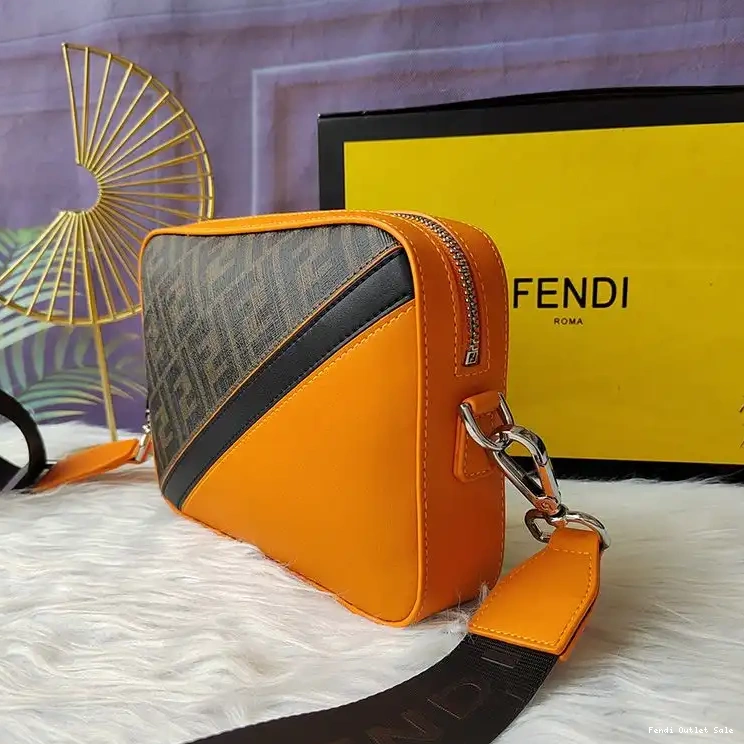 Cheap Brown Case Fabric FF Camera Orange In Fendi Motif Compact 0518